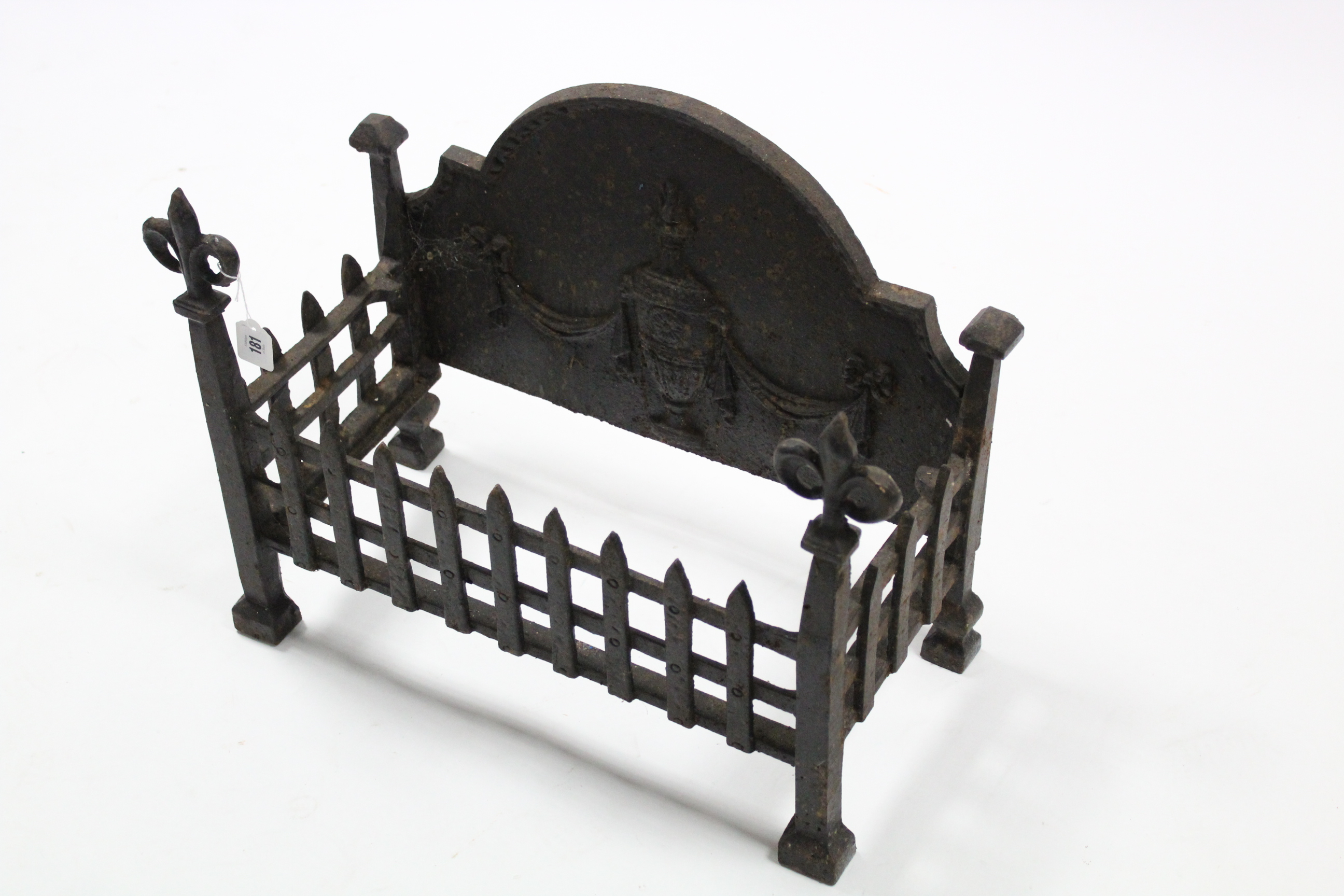 A cast-iron fire grate with raised urn design to the rounded back, 24” wide x 18” high. - Image 2 of 2