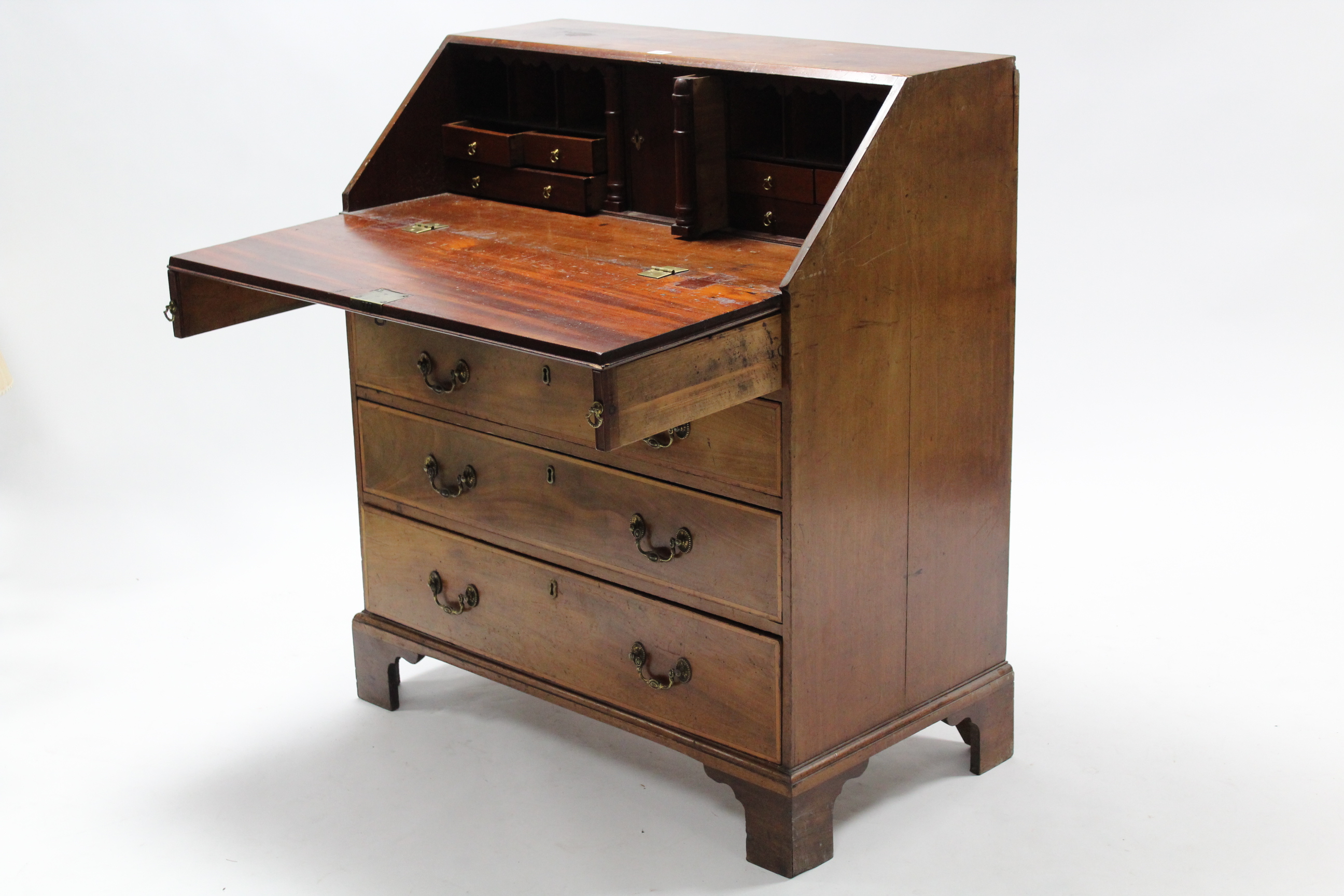 A 19th century inlaid-mahogany bureau, with fitted interior enclosed by fall-front above four long - Image 2 of 3