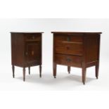 An Edwardian inlaid-mahogany small chest, fitted three long graduated drawers, & on short square