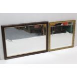 A gilt frame square wall mirror, 23¼” wide; two other wall mirrors; & a black canvas.