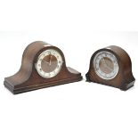 Two mid-20th century mantel clocks, each in oak domed-top case, 8¾”, & 8” high.