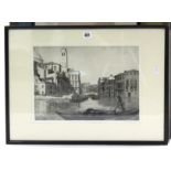 A black & white aquatint by William Westleg Manning of an Italian canal scene, signed in pencil to