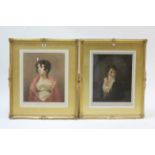 A pair of Victorian coloured etchings by Ellen Jarrett (?) – portrait studies, each signed in pencil