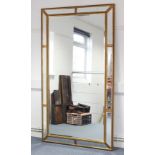 A large rectangular gilt frame wall mirror inset bevelled plate, with bevelled border & beaded