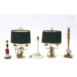 Five table lamps; & twelve brass picture lights.