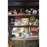 A Doulton Lambeth stoneware tobacco jar; a brass table-top dinner gong; a 40 day mantel clock; a