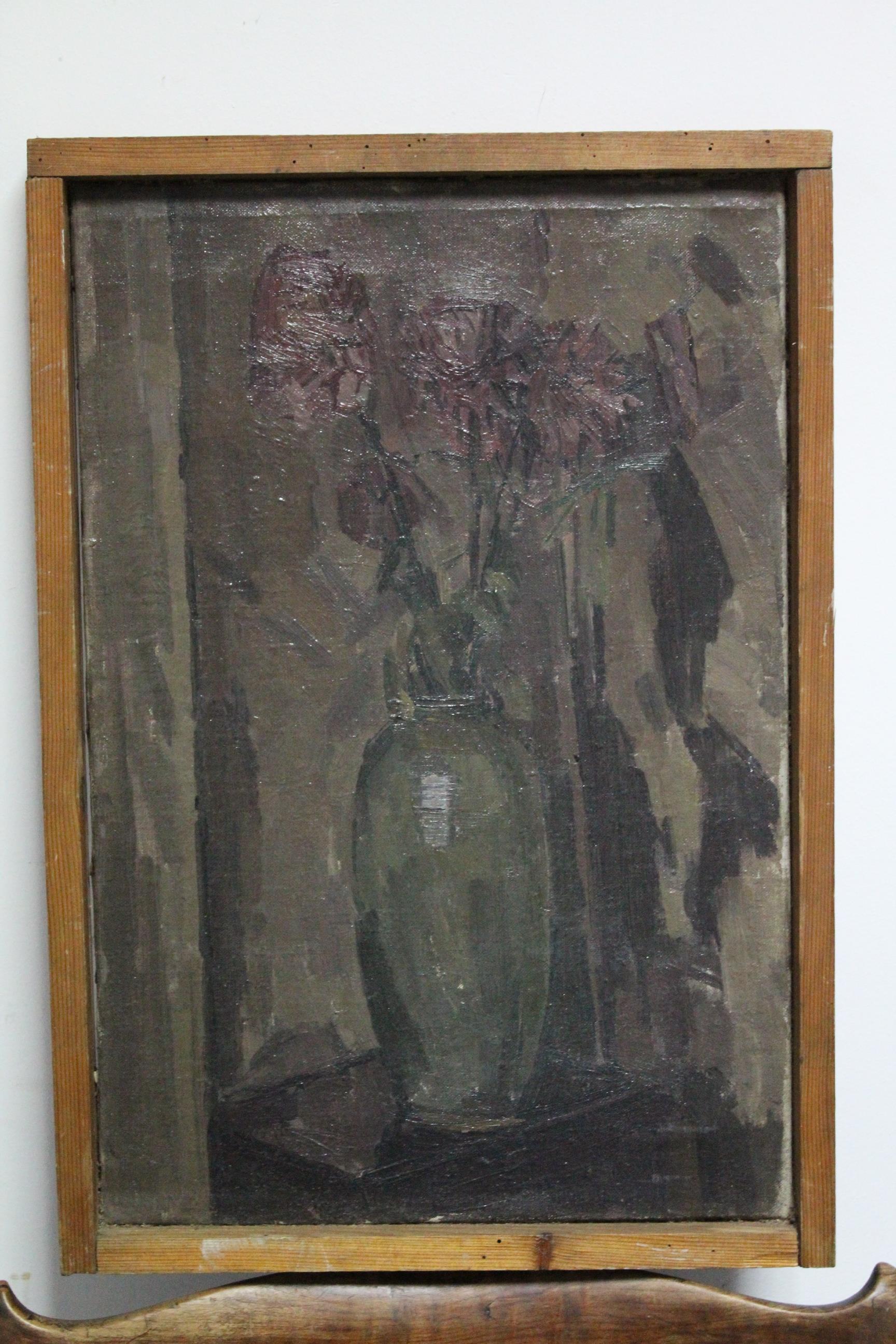 ENGLISH SCHOOL, 20th century, still life study of flowers in a vase, oil on canvas, 18" x 12"; a po