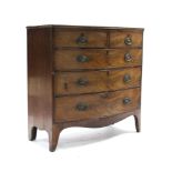 A 19th century mahogany bow-front chest fitted two short & four long graduated drawers with brass