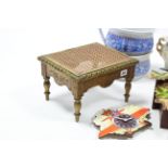 A carved giltwood rectangular footstool on turned legs & with woven-cane seat; together with a