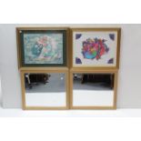 A pair of rectangular wall mirrors in wood finish frames & inset bevelled plates, 19¾” x 23”;