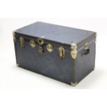 A blue fibre-covered travelling trunk with hinged lift-lid, 36” wide; a gilt frame rectangular