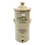 A stoneware leadless glaze water filter “Cheavins Salvdor (safe water) filter”, 19” high.