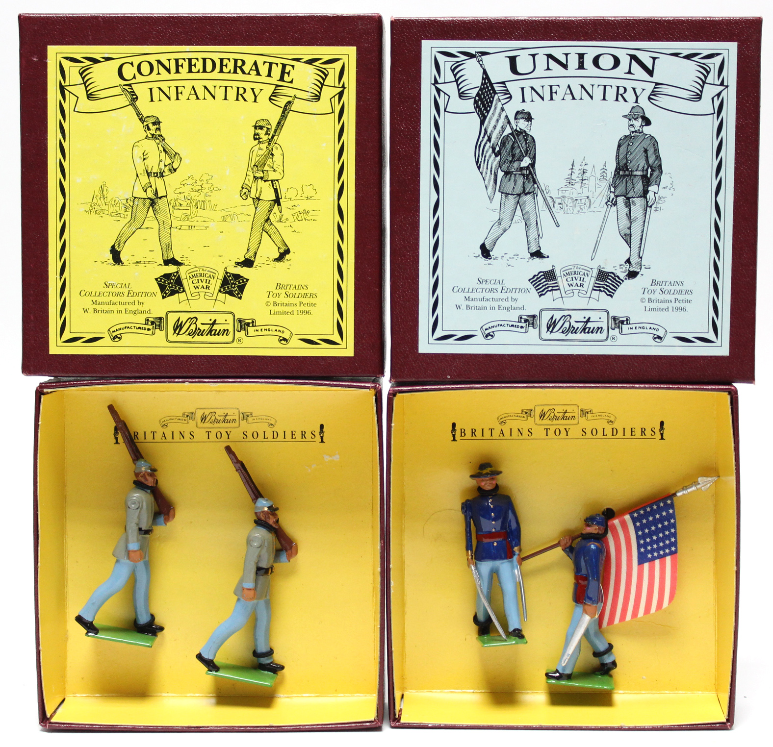 Two Britains special collector’s edition sets of figures “Confederate Infantry”, & “Union Infantry”,