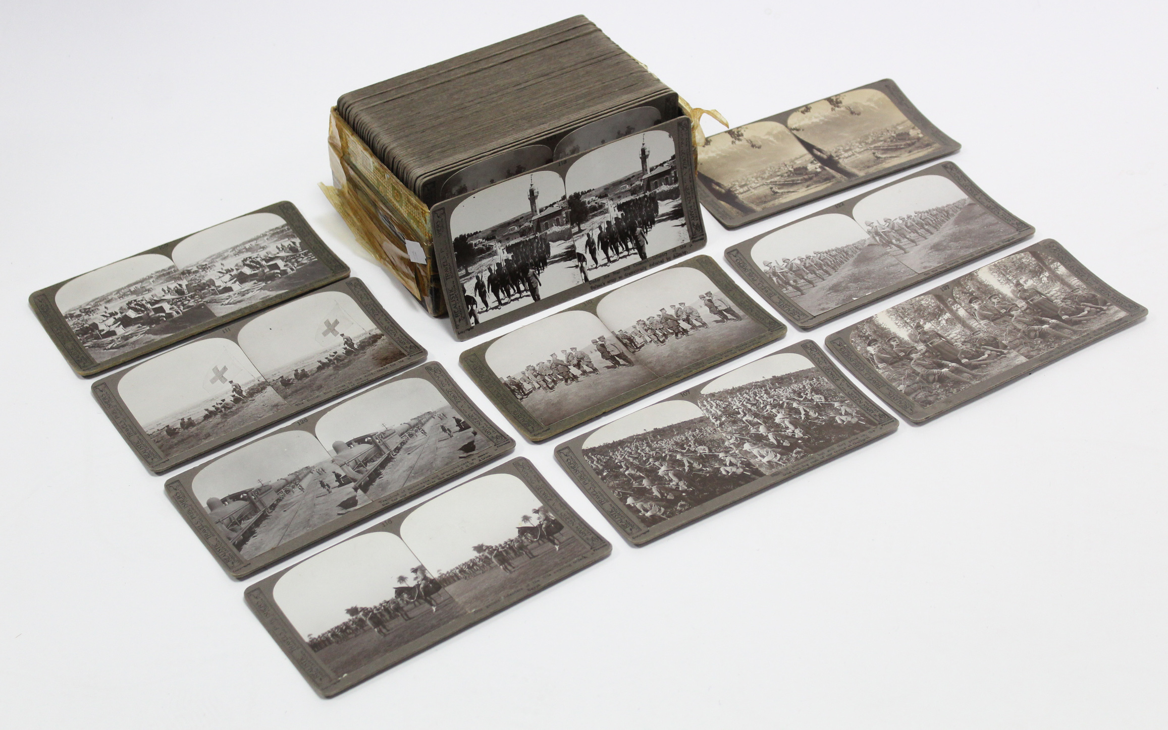 Approximately eighty various stereoscope cards - military scenes, etc., & a stereoscopic card