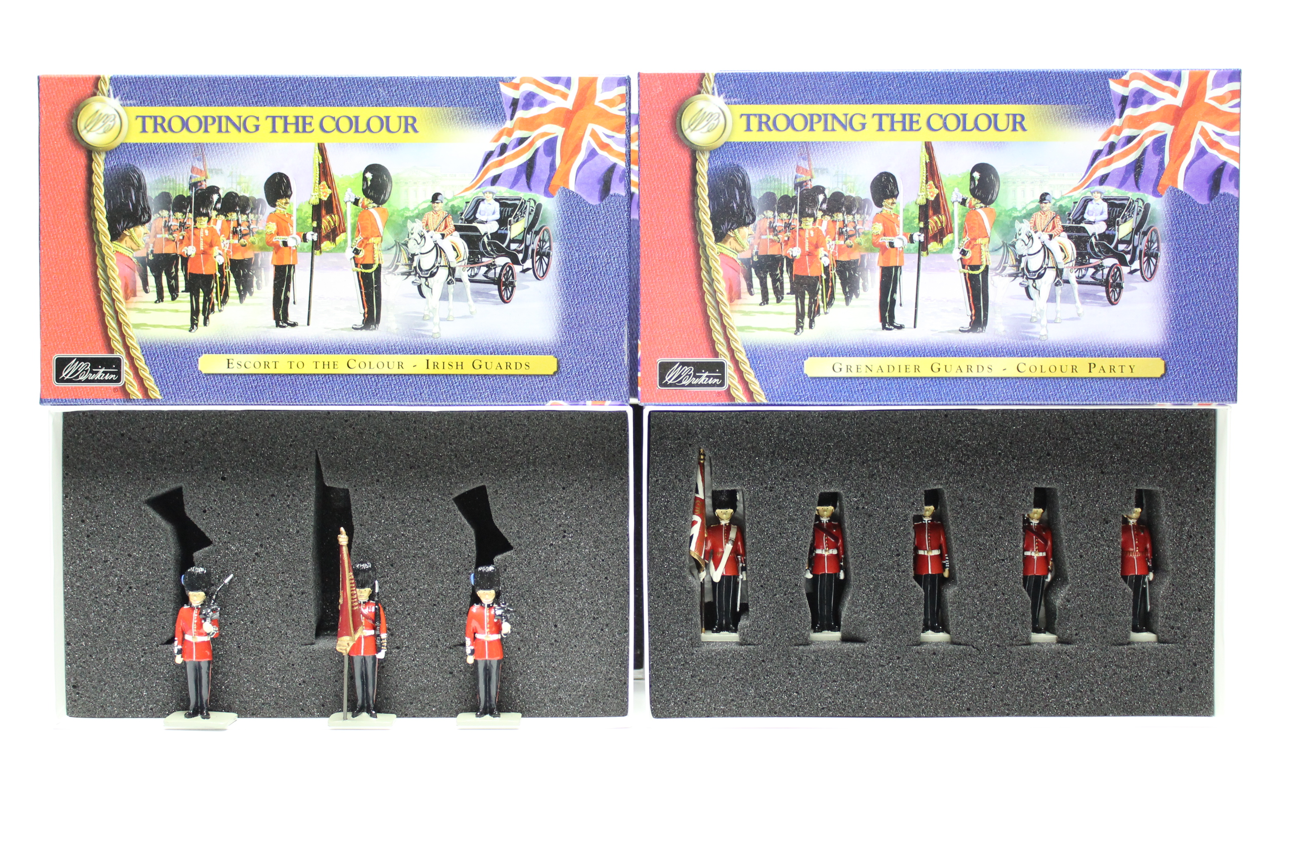 Four Britains Trooping The Colour, sets of figures “Escort To The Colour, Irish Guards” (x2), “