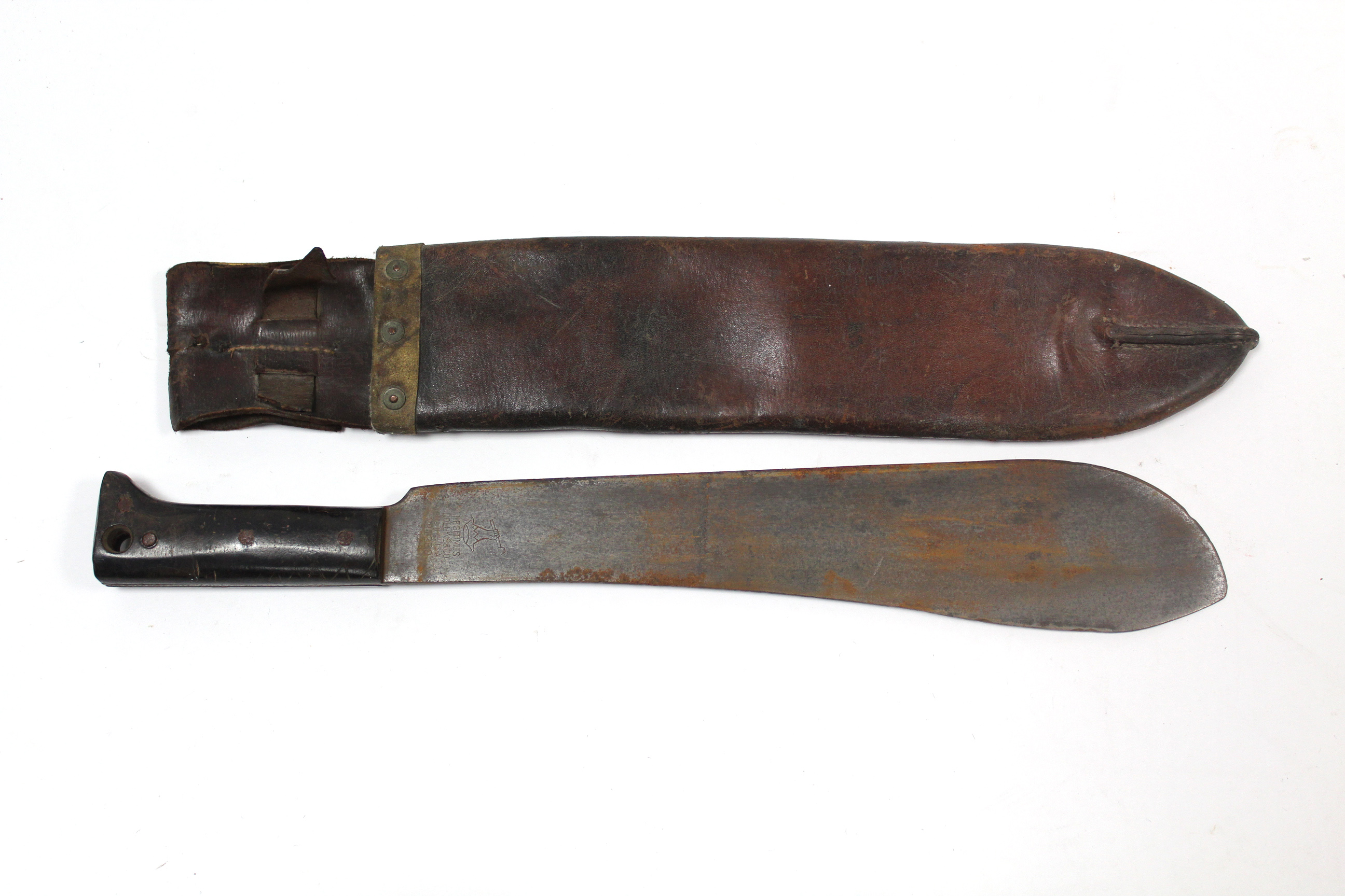 A Dolln’s & Co. (American) machete (No. 1250, 1943) with 14½” long blade & with leather sheath. - Image 2 of 4