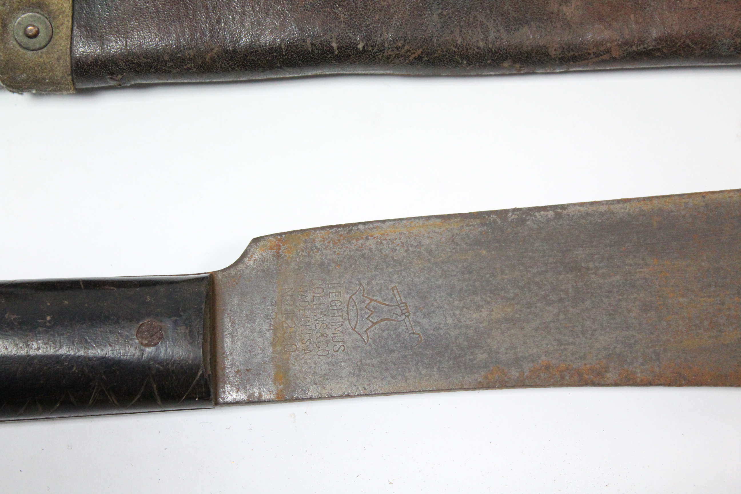 A Dolln’s & Co. (American) machete (No. 1250, 1943) with 14½” long blade & with leather sheath. - Image 3 of 4