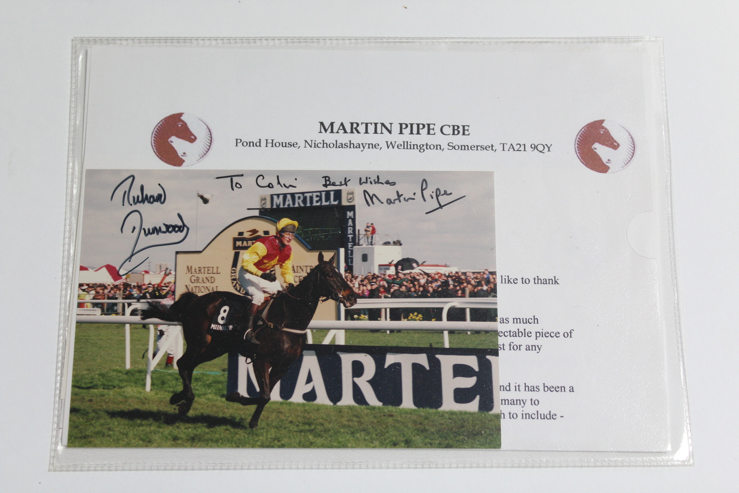 A Martin Pipe (racehorse trainer) collection set autographed by Martin Pipe & Richard Dunwoody.
