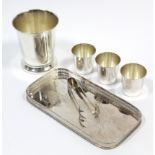 A Sheffield silver plated “THE FAMOUS GROUSE FINEST SCOTCH WHISKY” six-piece whisky set, the tray