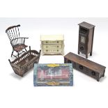 Five various items of large scale wooden doll’s furniture; & a Chinese scale model of a “1964