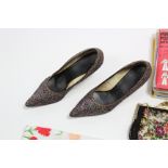 A pair of Trueform of Northampton vintage dancing shoes; an embroidered purse with gilt-metal clasp;