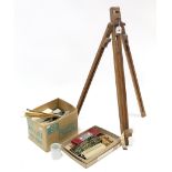 A Winsor & Newton artist’s portable easel, & various artist’s paints, brushes, etc.