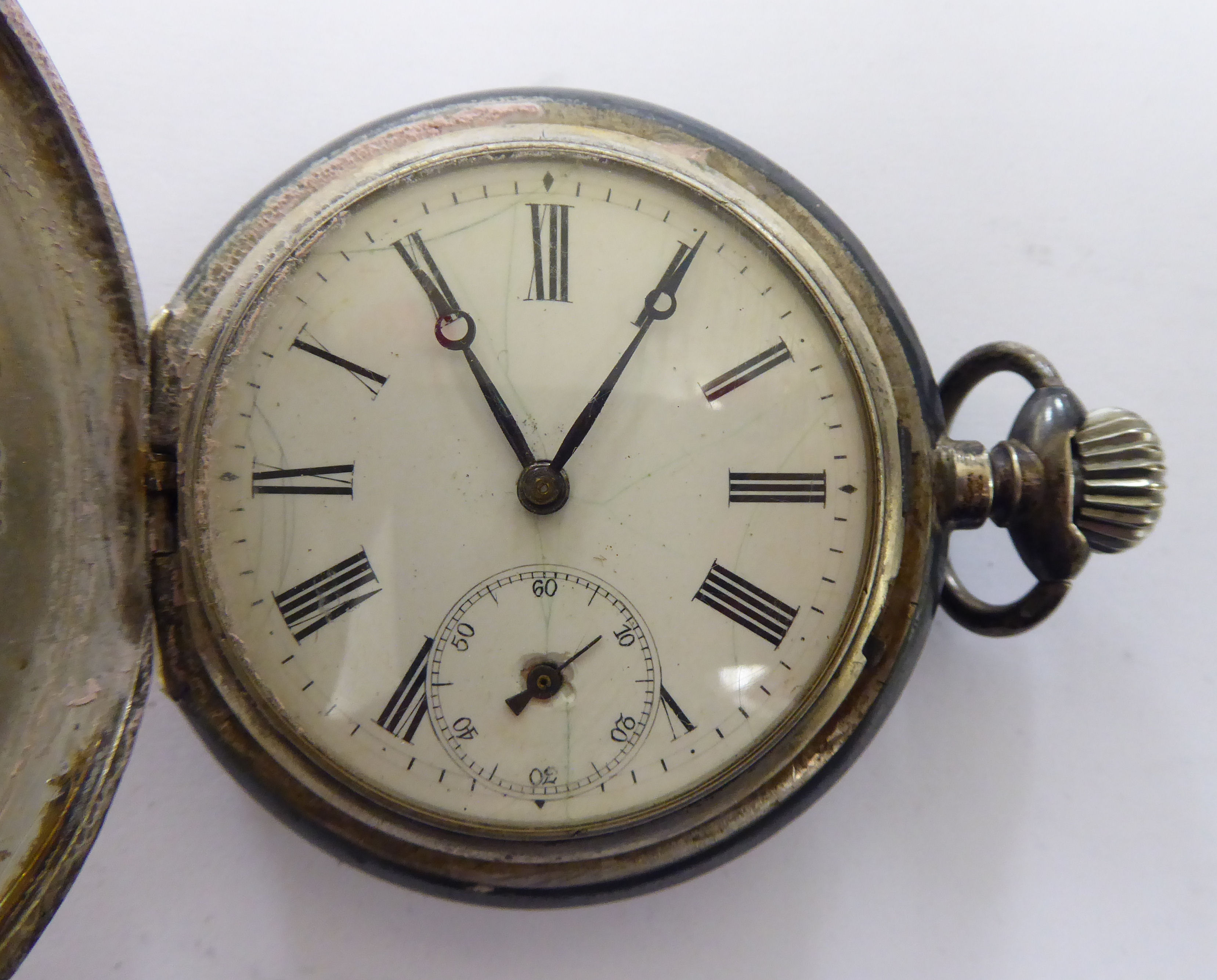 A late 19thC Continental silver coloured metal cased full hunter pocket watch,