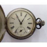 A late 19thC Continental silver coloured metal cased full hunter pocket watch,