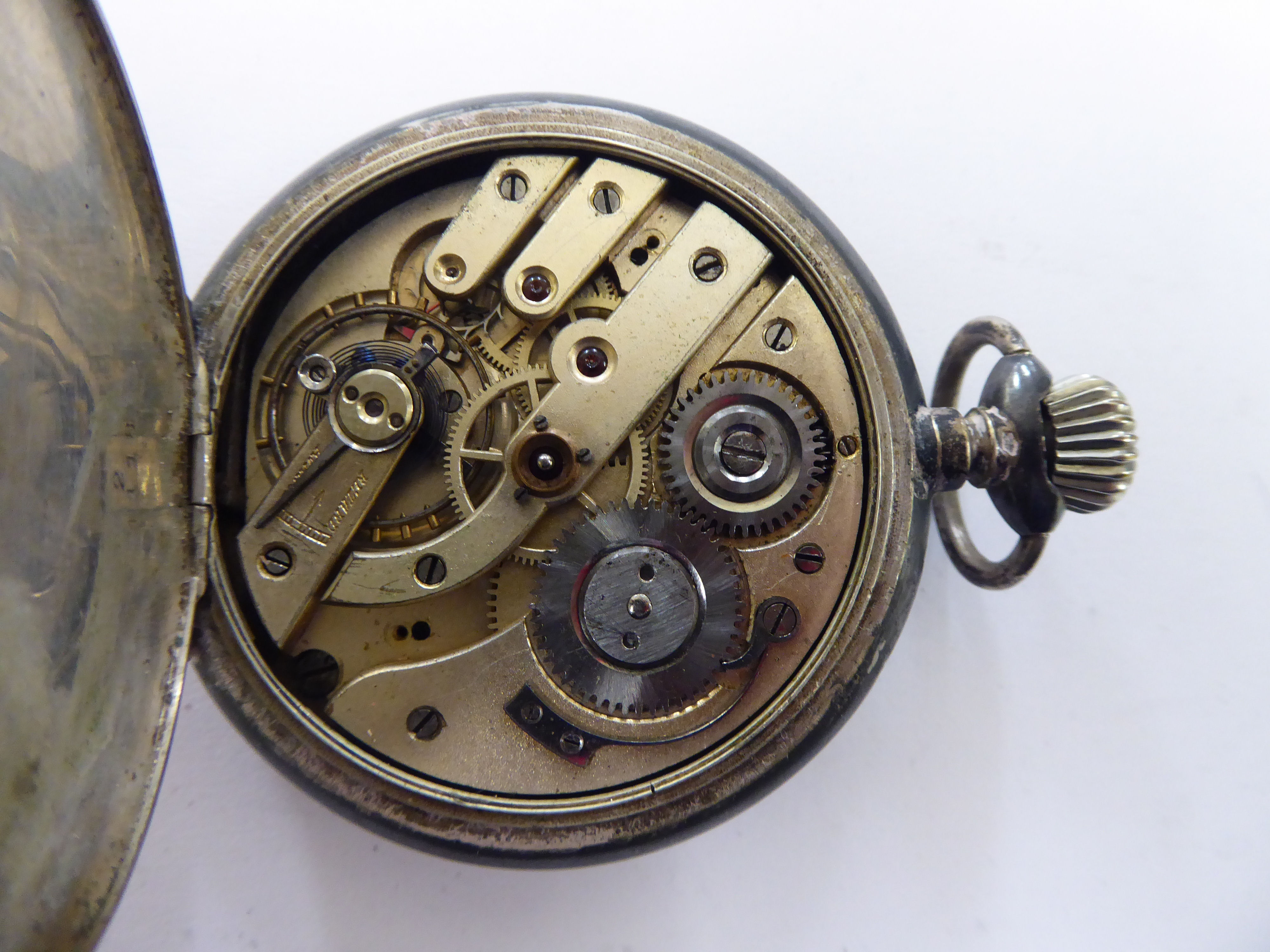 A late 19thC Continental silver coloured metal cased full hunter pocket watch, - Image 3 of 4