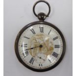 A mid 19thC Continental slim, coloured metal cased pocket watch,