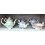 Six similar 19thC china teapots and covers,