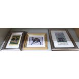 Three 20thC framed Indian watercolours, one featuring three figures on an elephant,