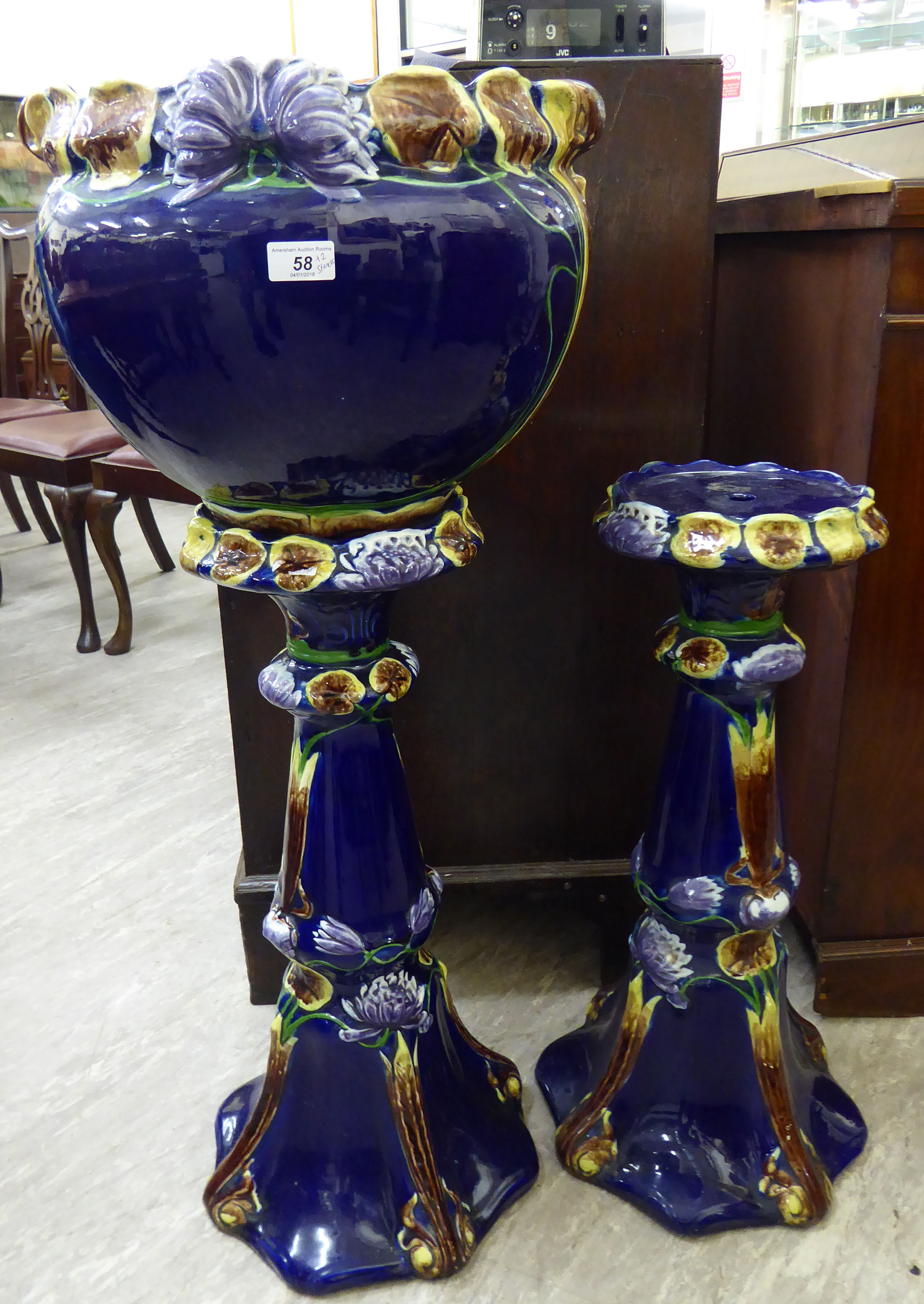 A late 19thC Continental majolica jardiniere,