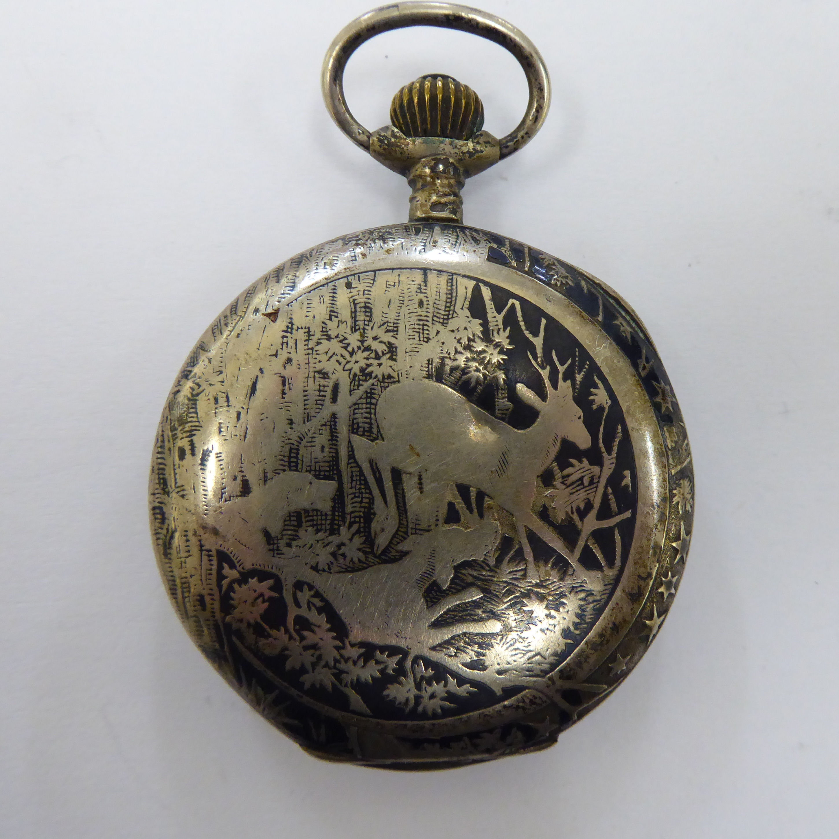 A late 19thC Continental silver coloured metal cased full hunter pocket watch, - Image 3 of 4