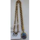 A 9ct gold fancy link neckchain with an enamelled yellow metal locket 11