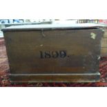 A late Victorian painted and grained pine box with straight sides and a hinged lid,
