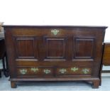 A late 18thC oak mule chest,