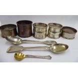 Silver and white metal collectables: to include four napkin rings mixed marks CS