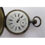 A late 19thC Continental slim white metal cased full hunter pocket watch,