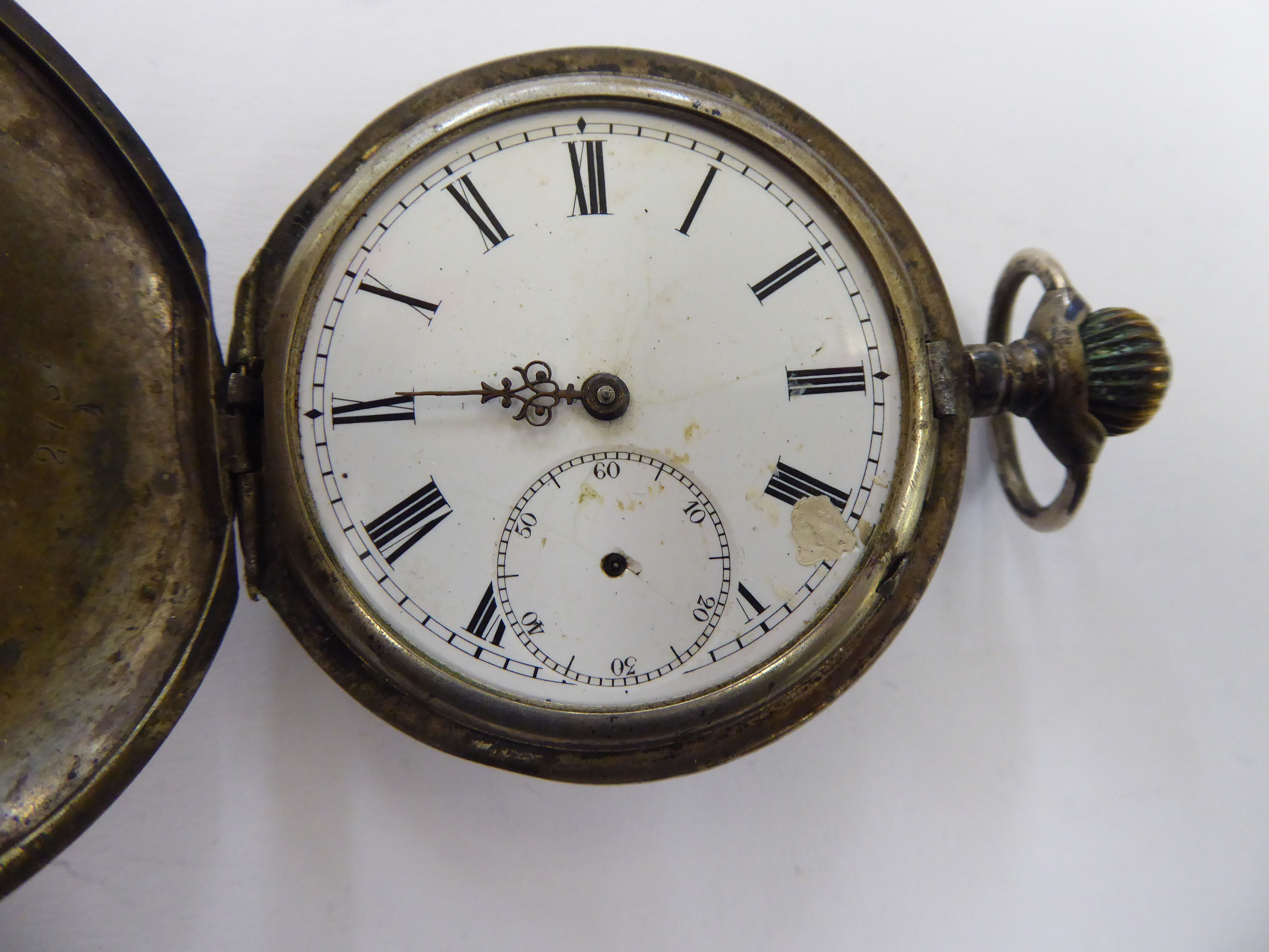 A late 19thC Continental silver coloured metal cased full hunter pocket watch,