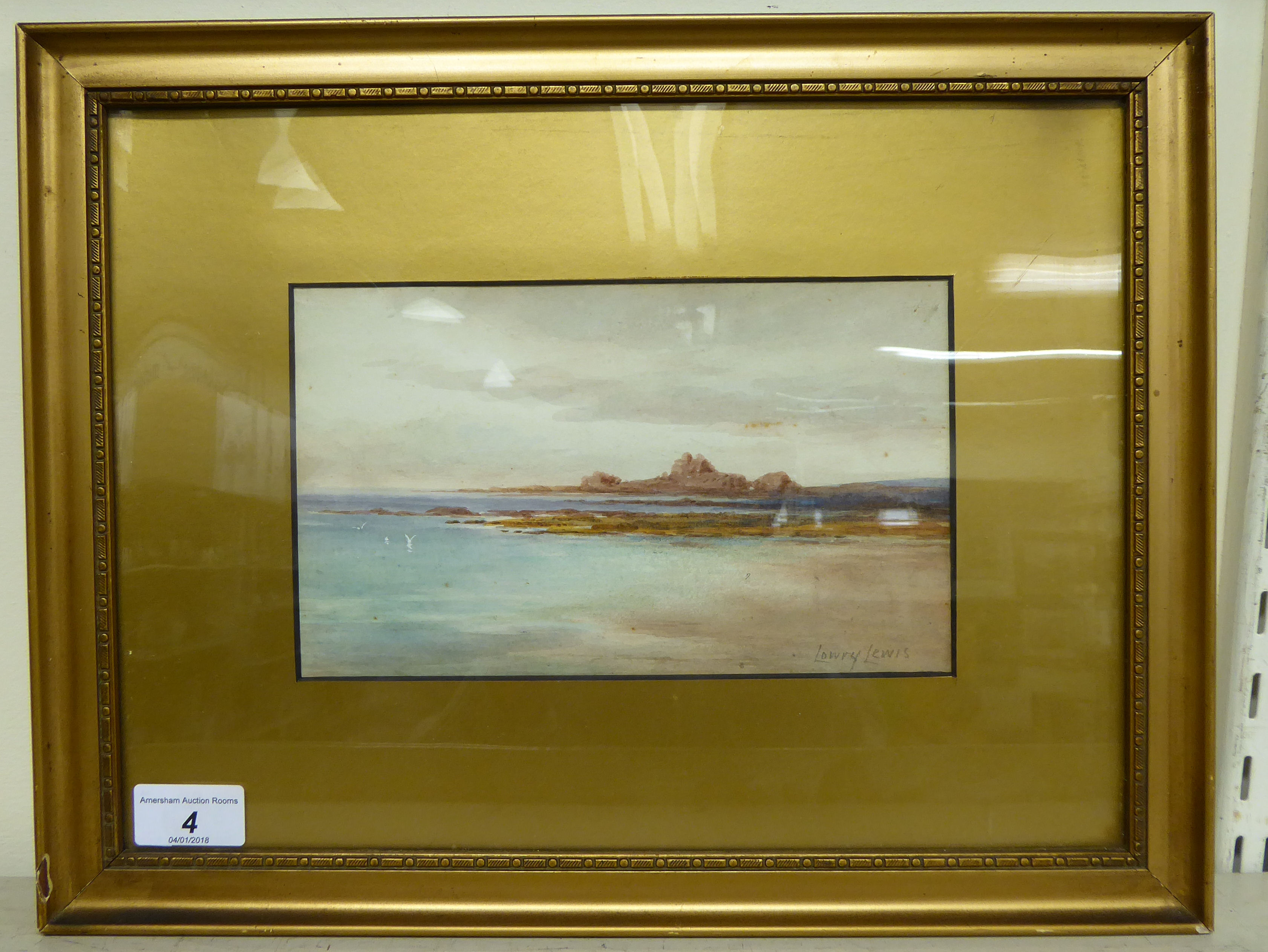 Lowry Lewis - a deserted shoreline scene watercolour bears a signature 5.