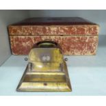 An Edwardian lacquered and gilded metal combination inkstand and perpetual calendar;