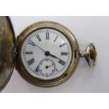 A late 19thC Continental white metal cased full hunter pocket watch,