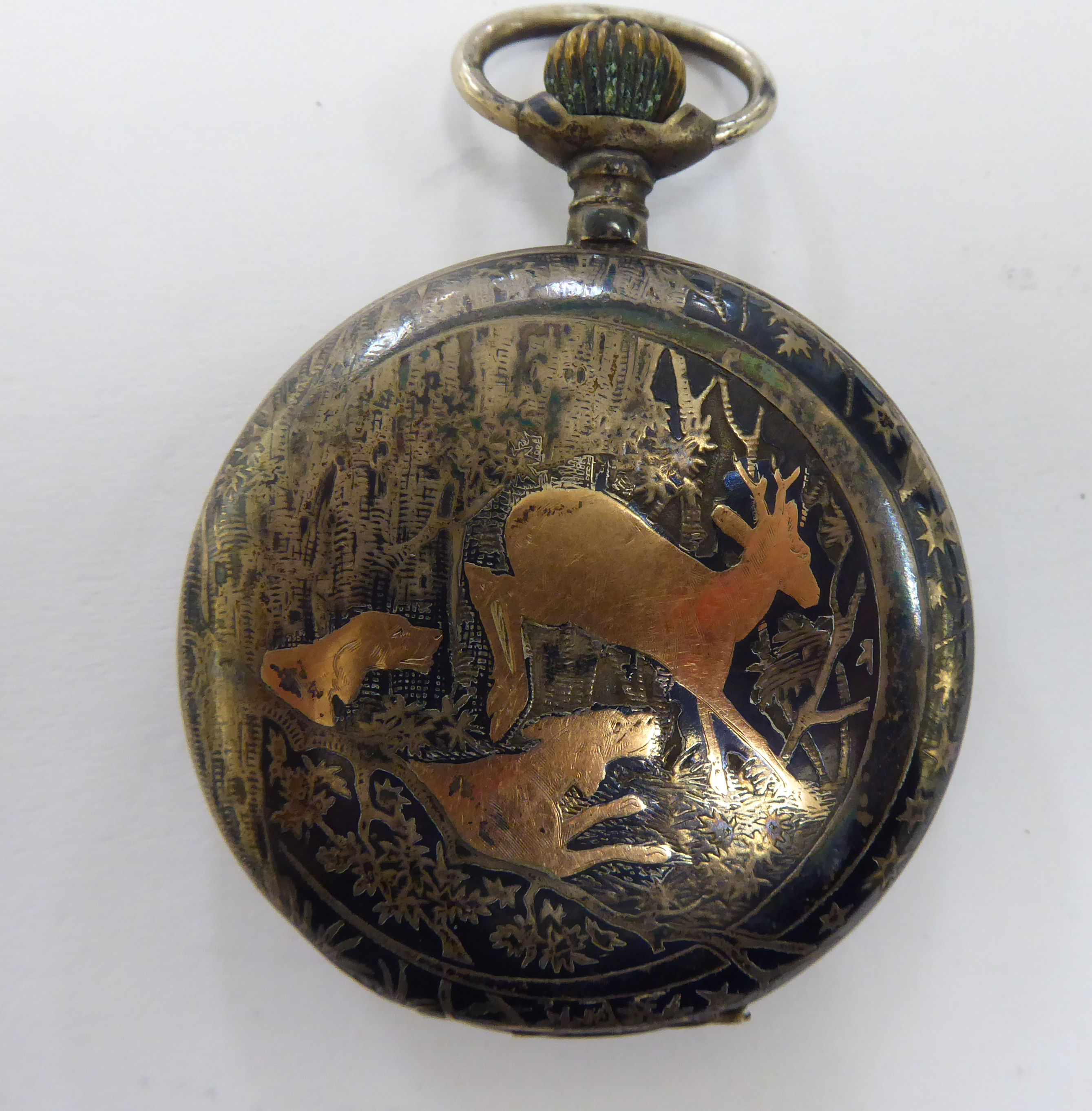 A late 19thC Continental silver coloured metal cased full hunter pocket watch, - Image 4 of 4