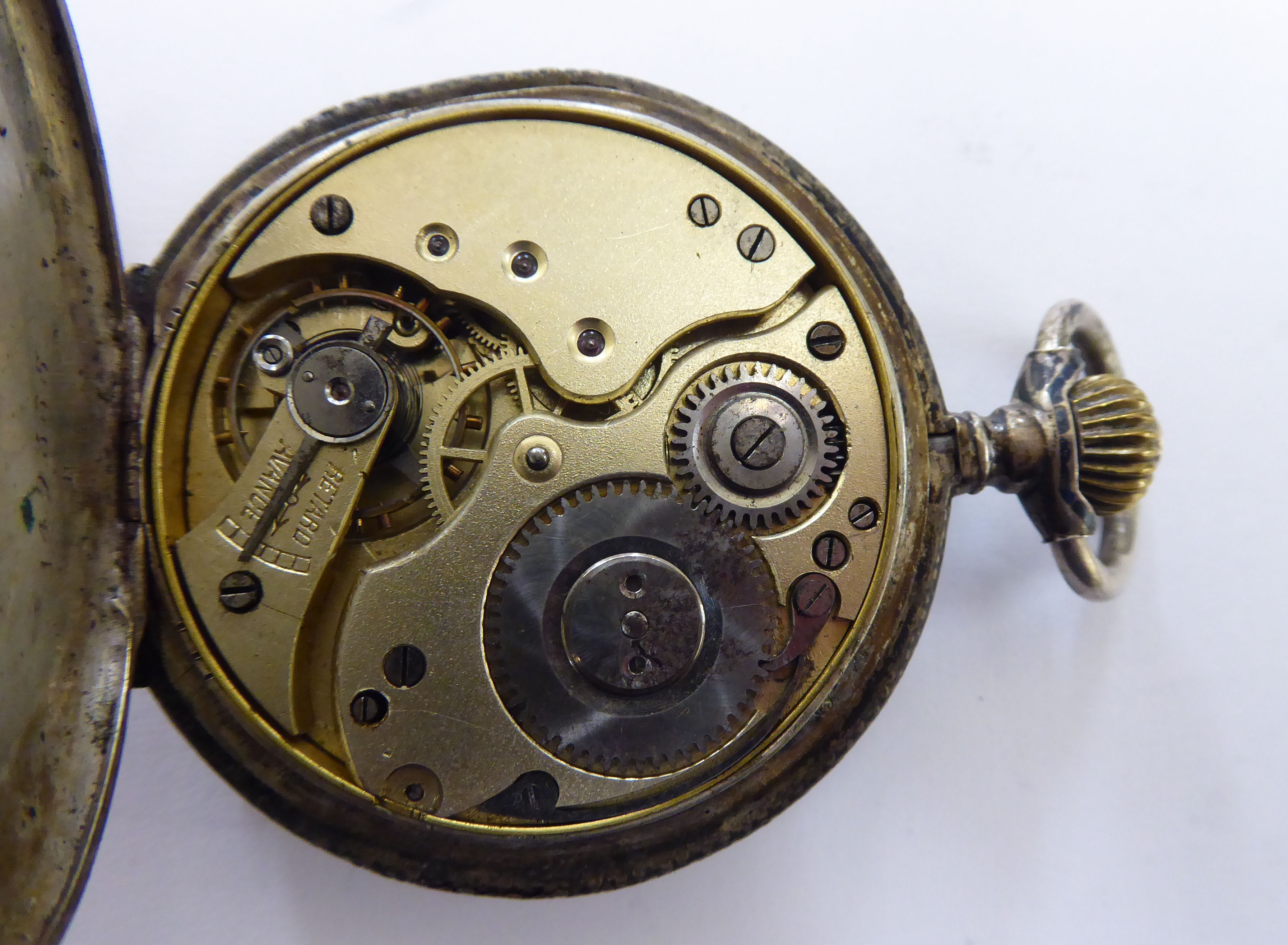 A late 19thC Continental silver coloured metal cased full hunter pocket watch, - Image 2 of 4