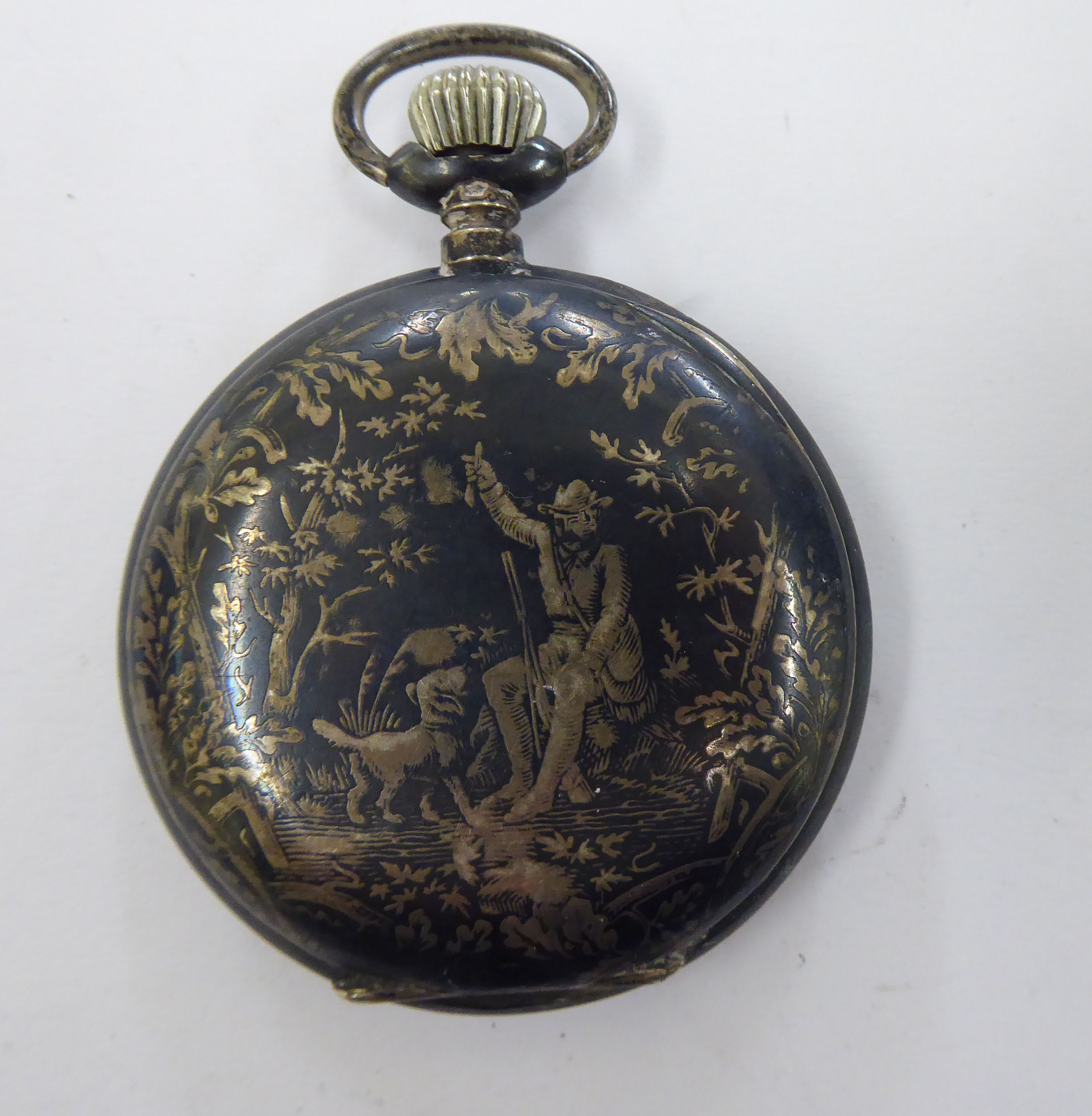 A late 19thC Continental silver coloured metal cased full hunter pocket watch, - Image 4 of 4