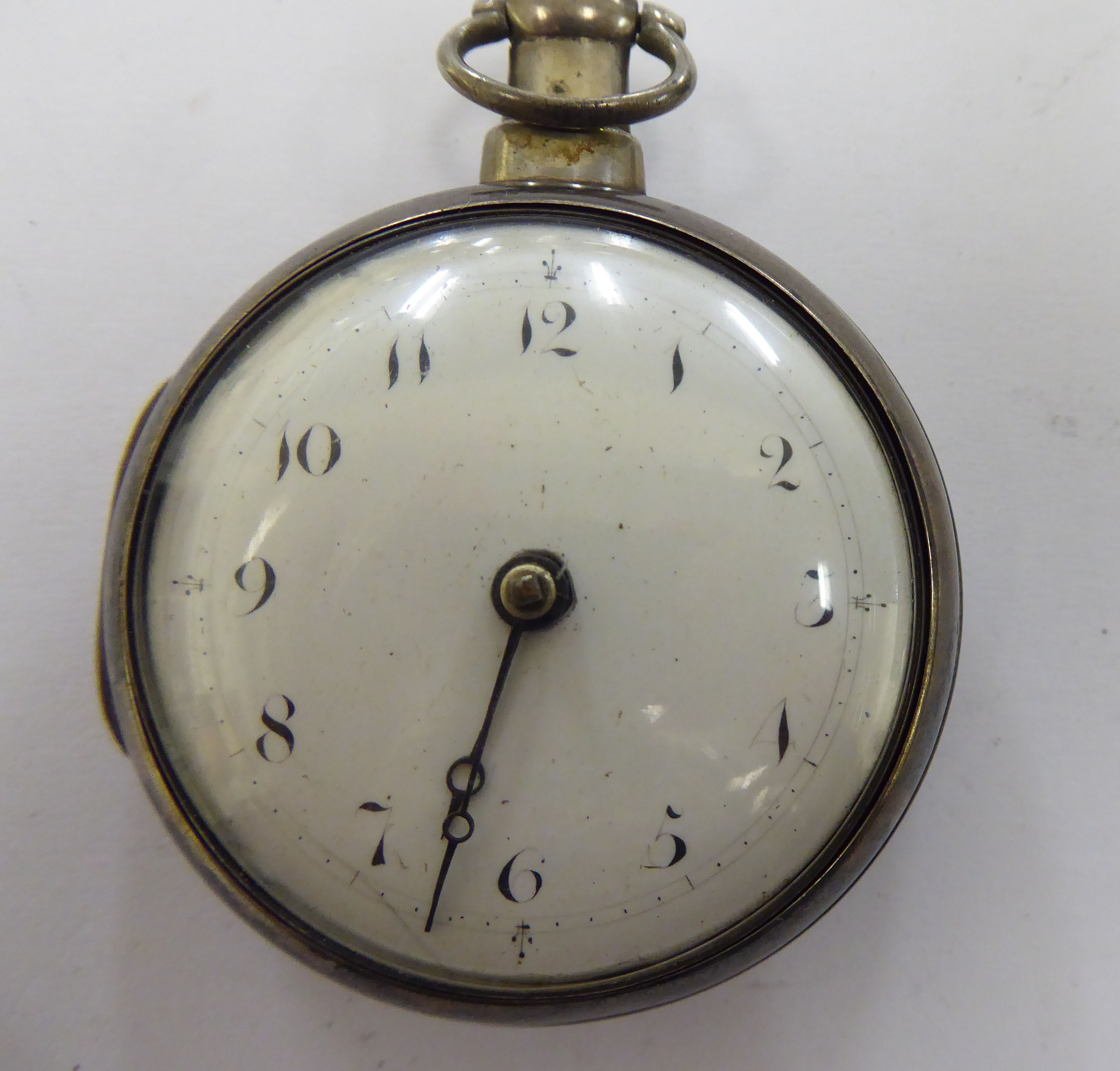 A late 18thC silver pair cased pocket watch, the fusee movement inscribed Wm.