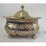 A George III silver lidded mustard pot of squat, elongated, bulbous form,