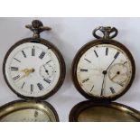 Two similar late 19thC Continental white metal cased full hunter pocket watches,