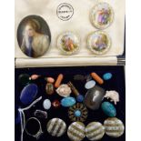 Items of personal ornament: to include a set of four decorated porcelain buttons;